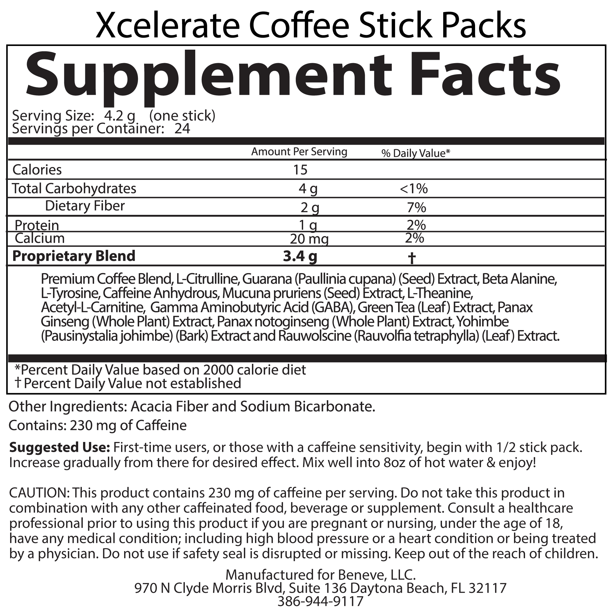 Functional Coffee nutrition label
